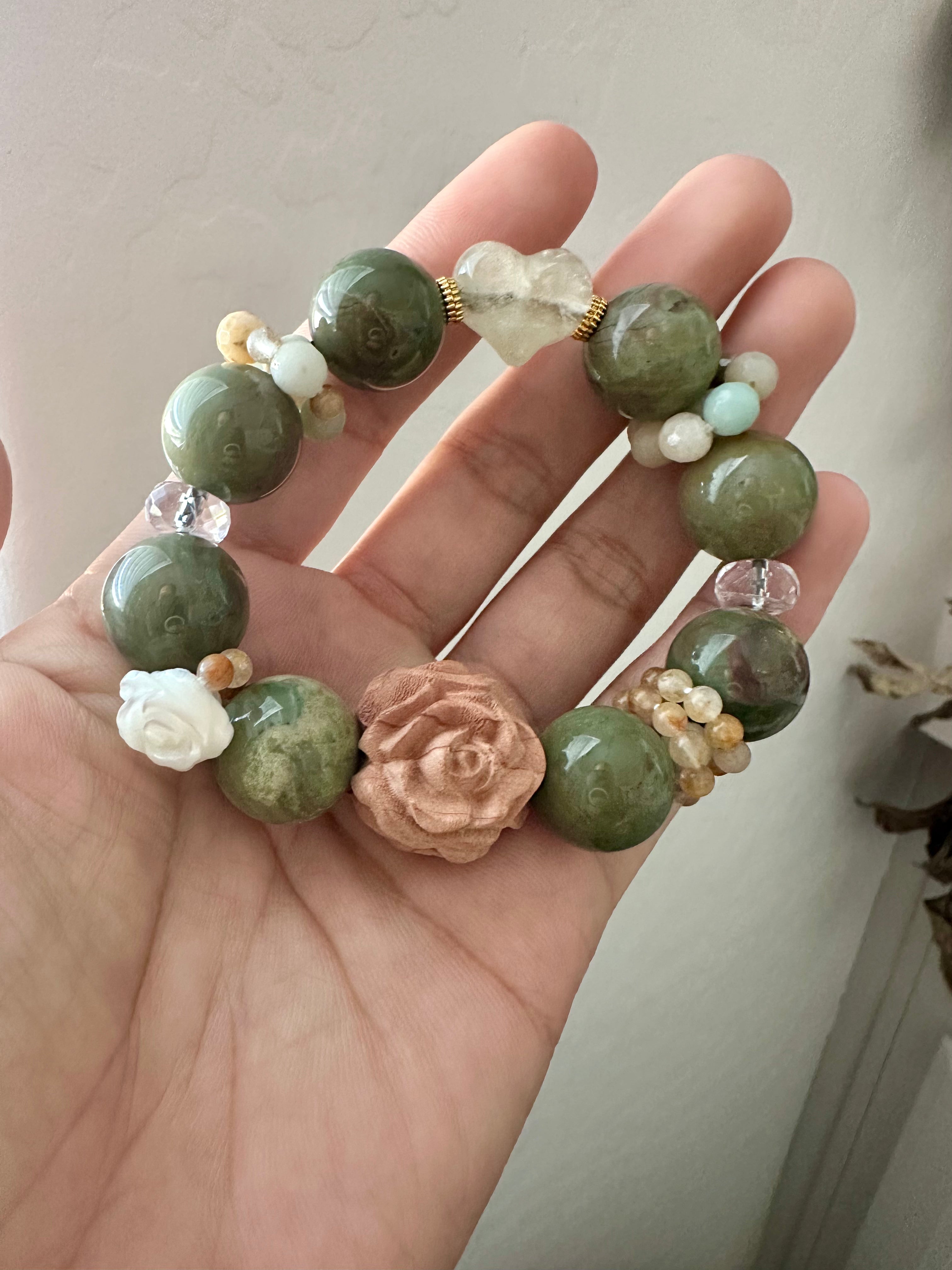 15mm Alashan Agate Natural Stone Bracelet w/ Charms