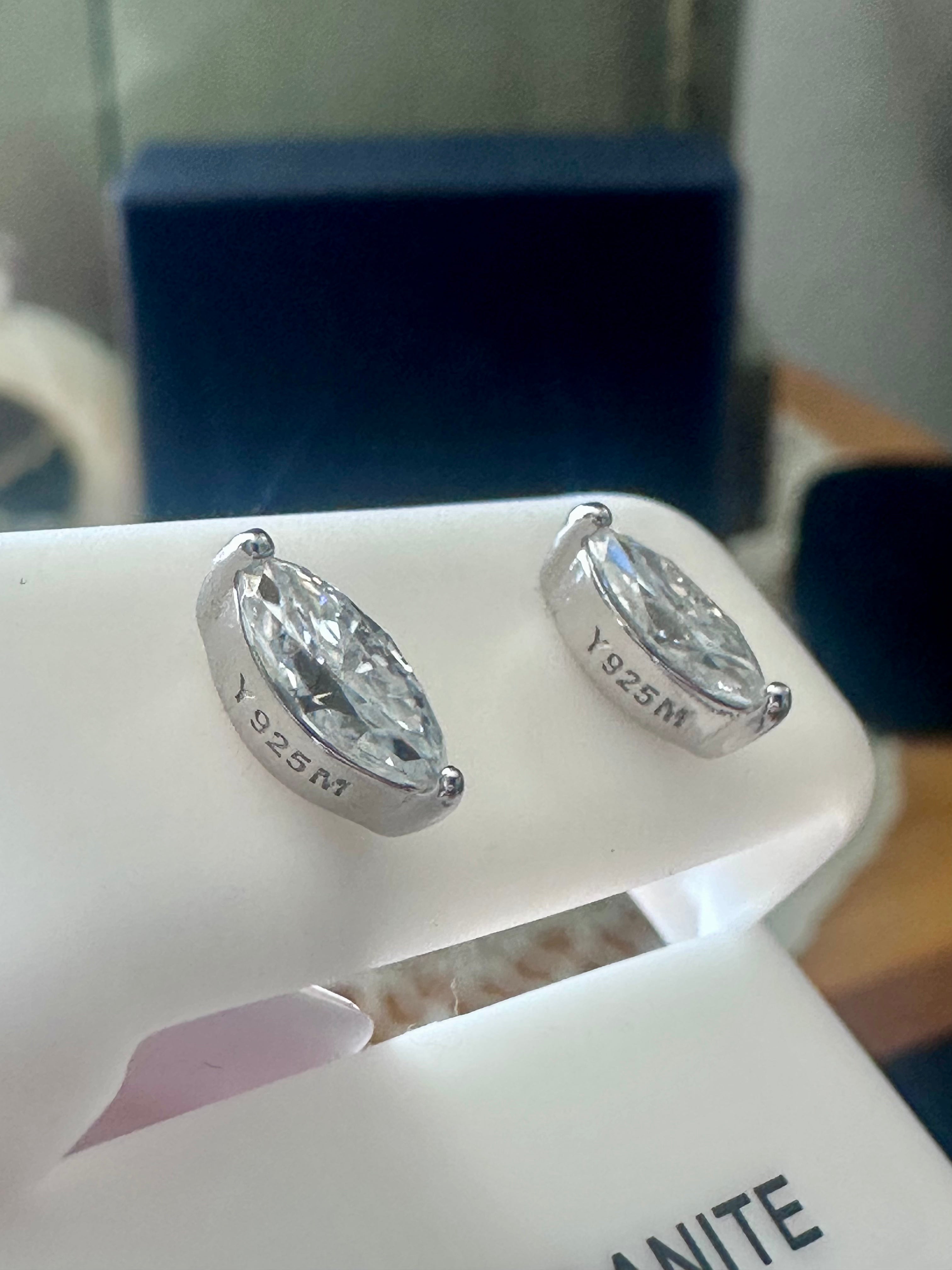 1.04ct Marquise Moissanite VVS1 Clarity set in Genuine Sterling Silver 925 Stud Earrings