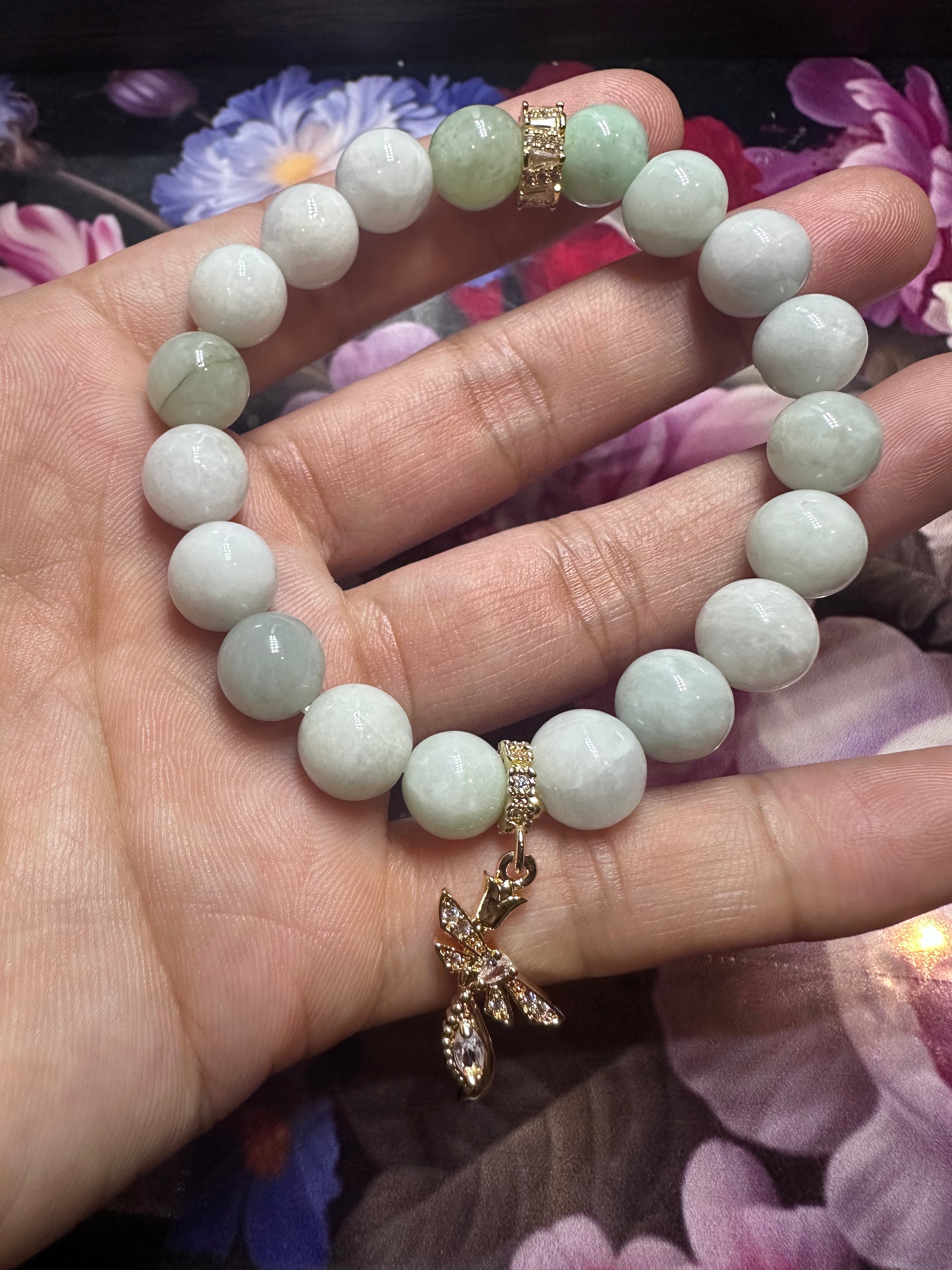 10mm Genuine Myanmar Jadeite w/ 14k Gold-Plated Charms