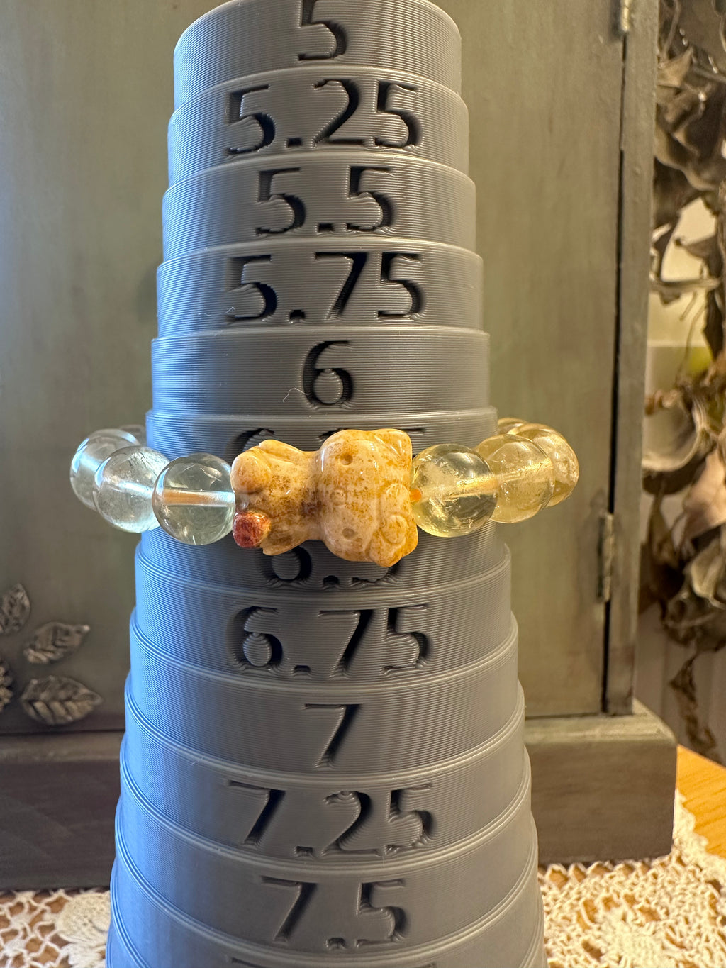 10mm Citrine Beaded Bracelet w/ Coral Jade charm