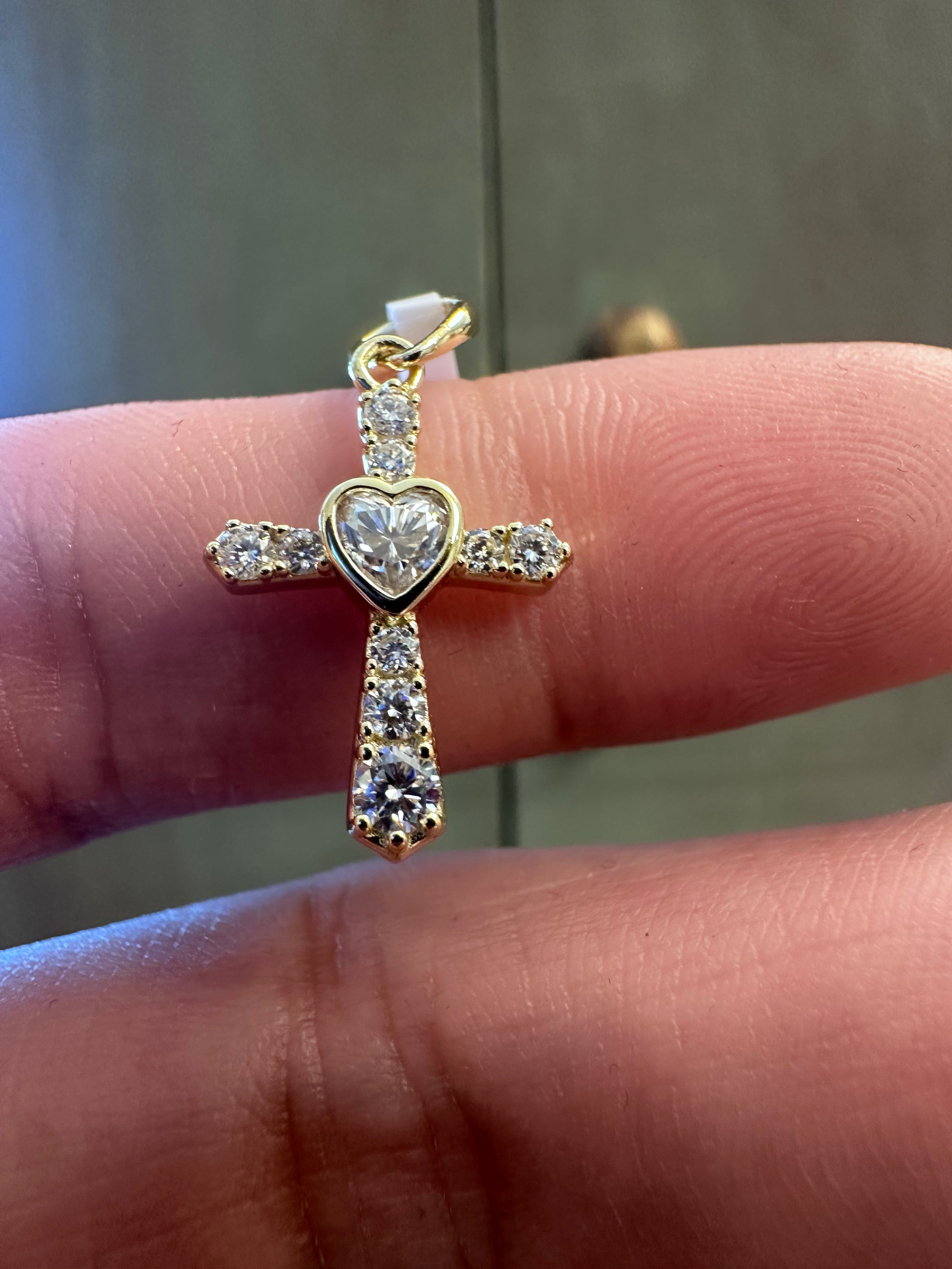 Gold over Sterling Silver Cross Moissanite Pendant
