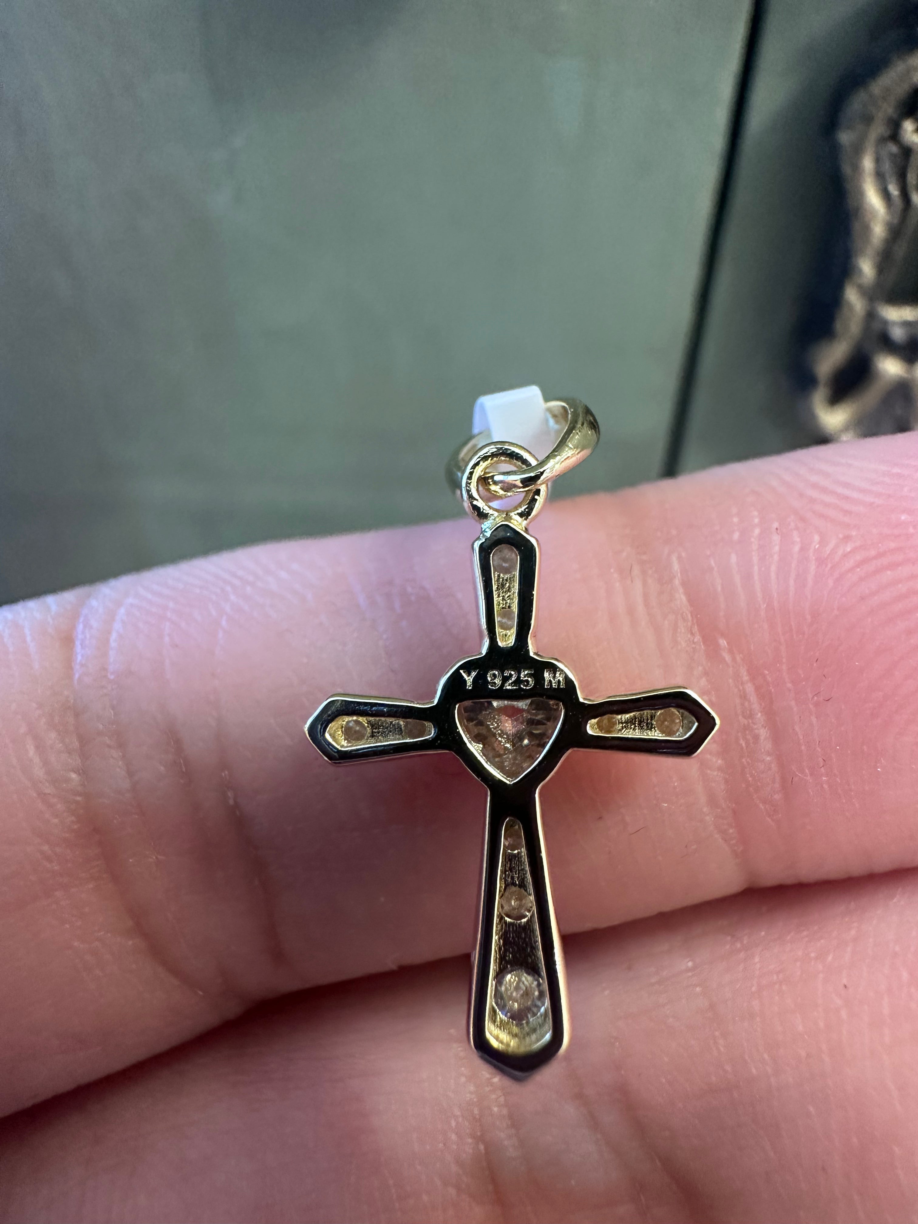 Gold over Sterling Silver Cross Moissanite Pendant
