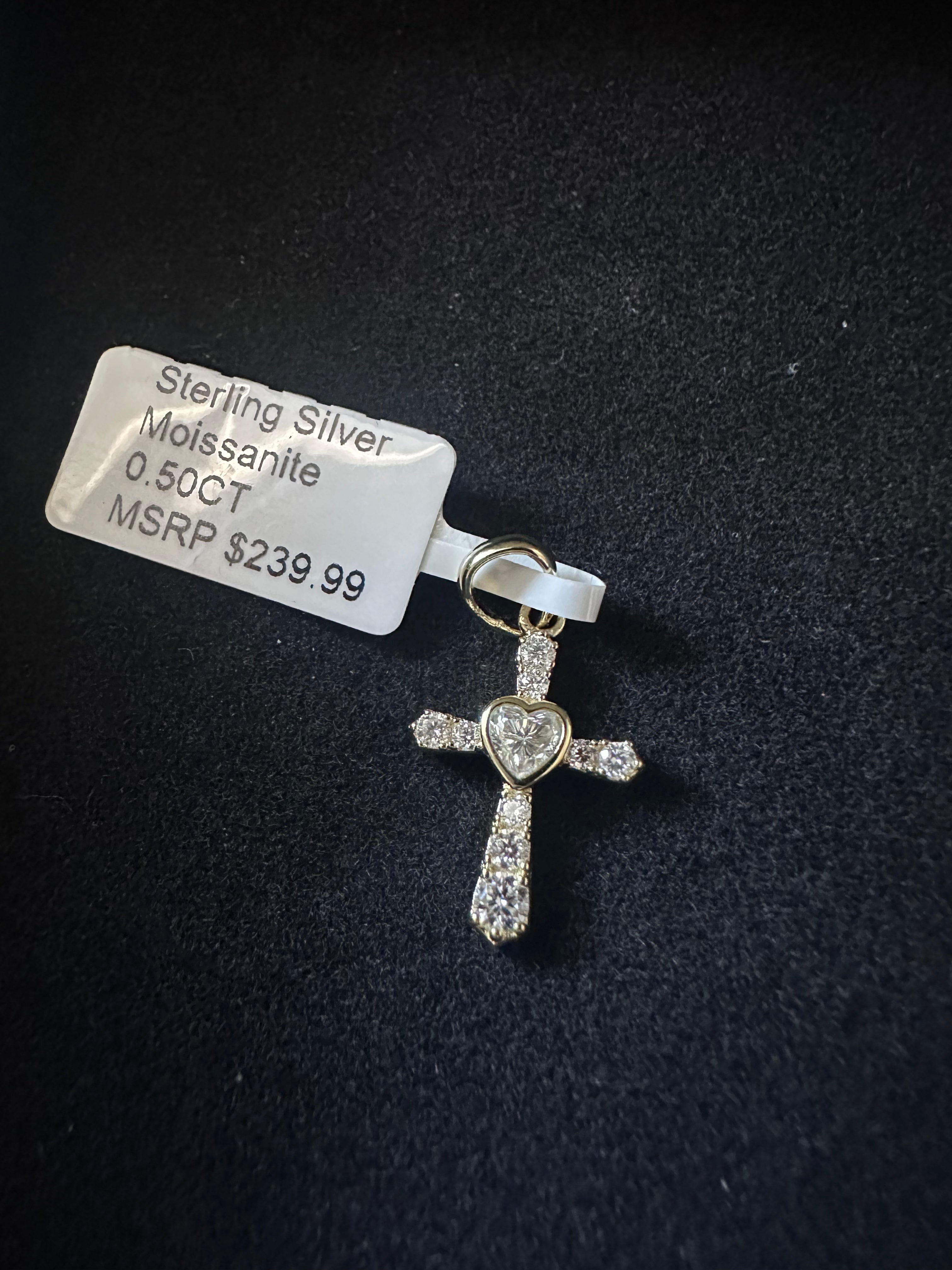 Gold over Sterling Silver Cross Moissanite Pendant