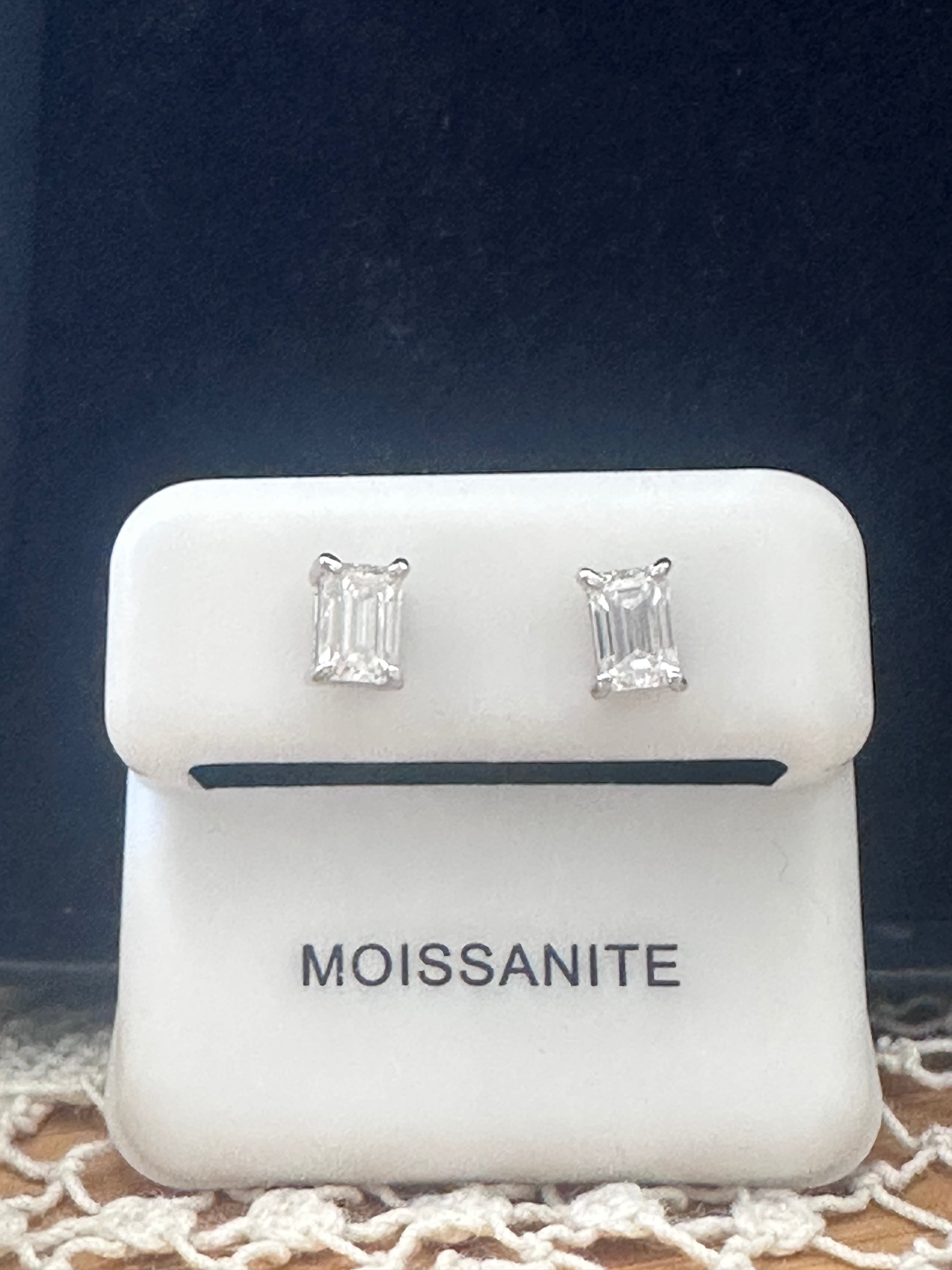 1.6ct Emerald Cut Moissanite set in Genuine Sterling Silver 925 Stud Earrings