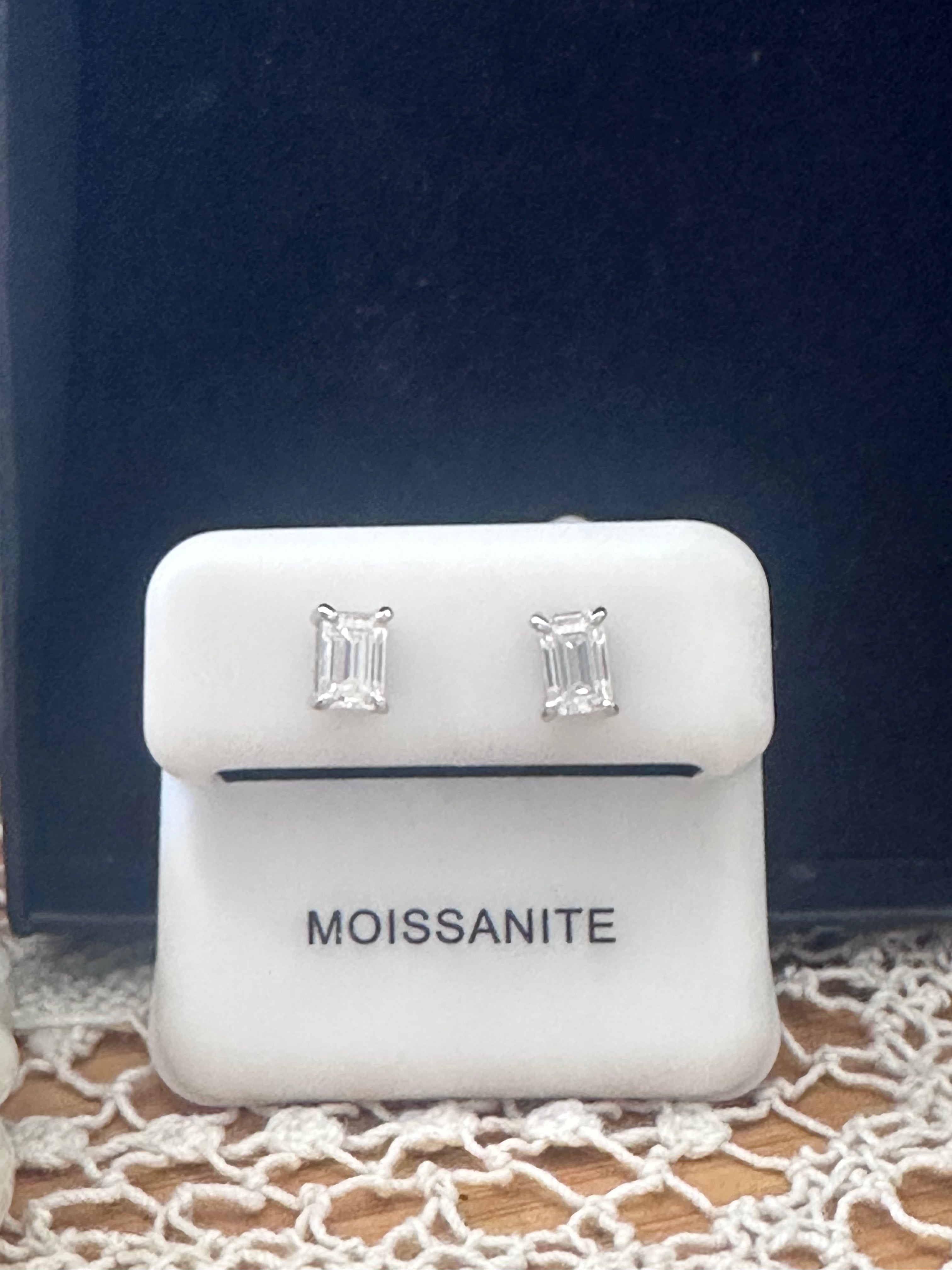 1.6ct Emerald Cut Moissanite set in Genuine Sterling Silver 925 Stud Earrings
