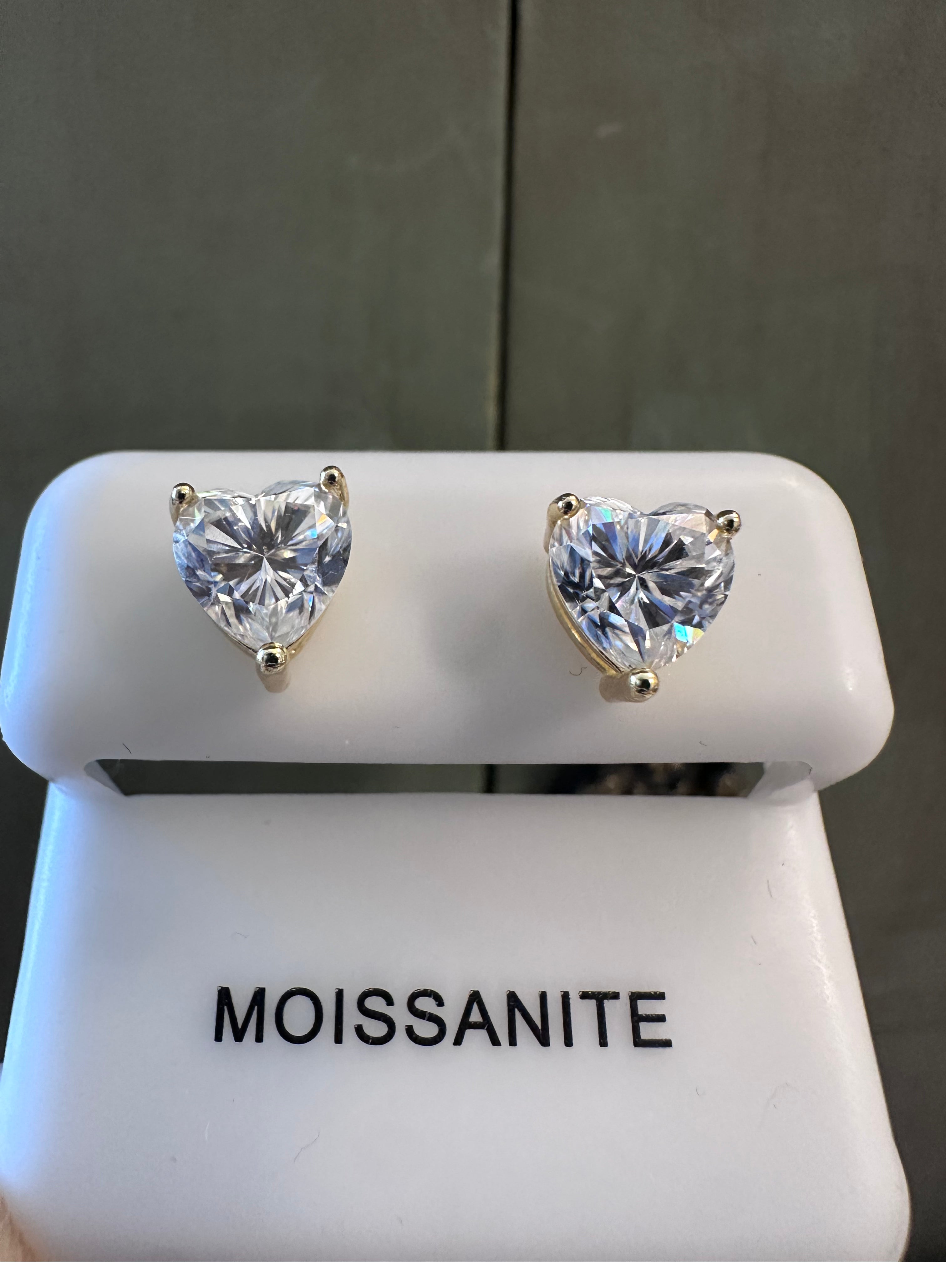 2.4ct Genuine Moissanite 7mm Heart Shape on Gold Over 925 Sterling Silver Setting Stud Earrings