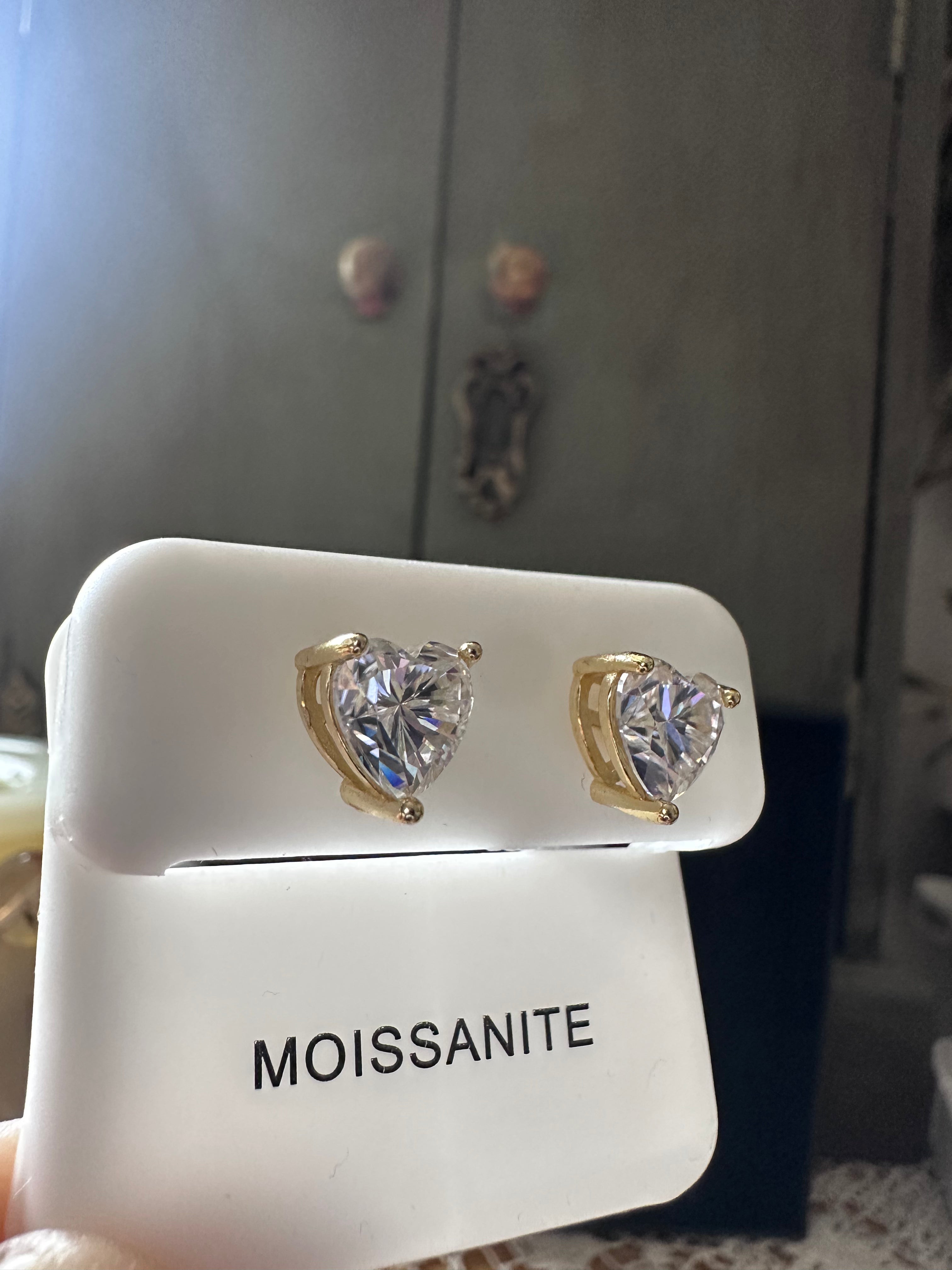 2.4ct Genuine Moissanite 7mm Heart Shape on Gold Over 925 Sterling Silver Setting Stud Earrings